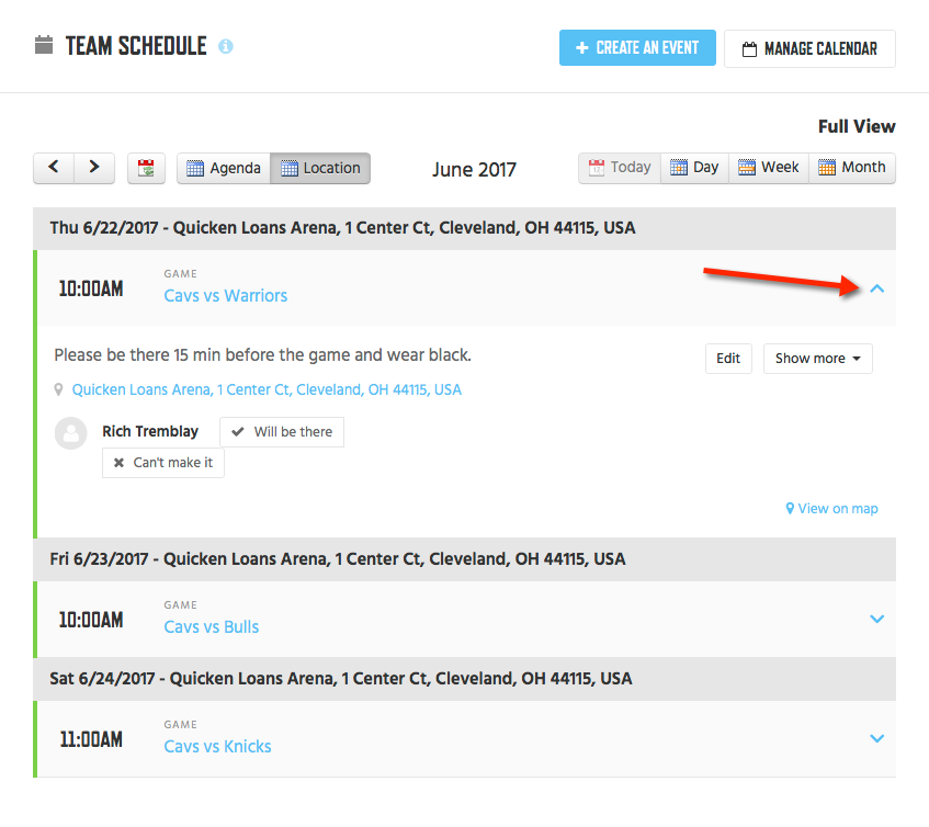 Team Schedule Display 2