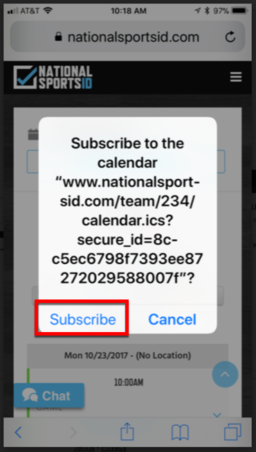 5 - Click Subscribe Button to Subscribe Calendar