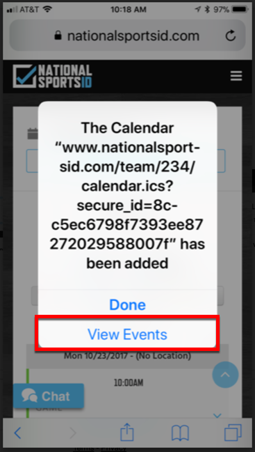 5 - Click View Events to Subscribe to Calendar